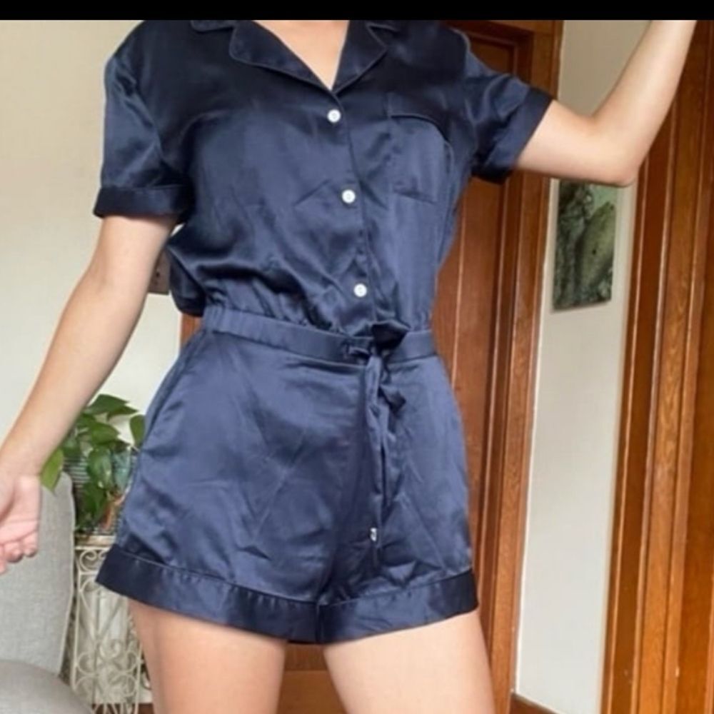 Victoria's Secret Satin Pajama Romper sz Lg